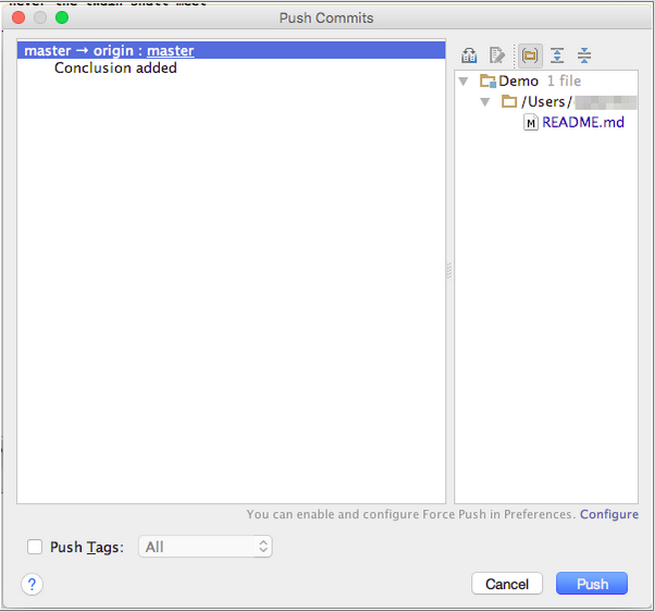 IntelliJ Push options