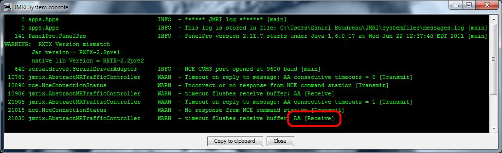 JMRI console Loopback
