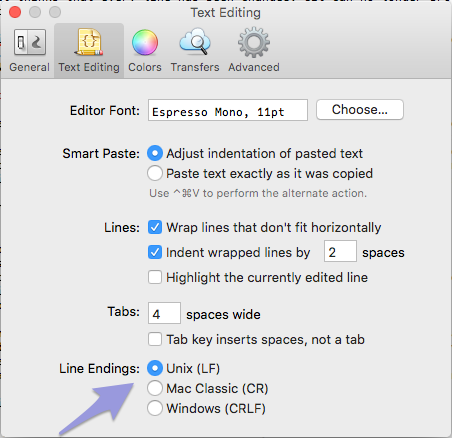 Espresso LF Preference setting